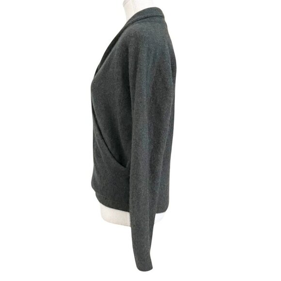 VINCE DARK GREEN BOILED CASHMERE FRONT WRAP SWEATER PULLOVER - S - Picture 3 of 13